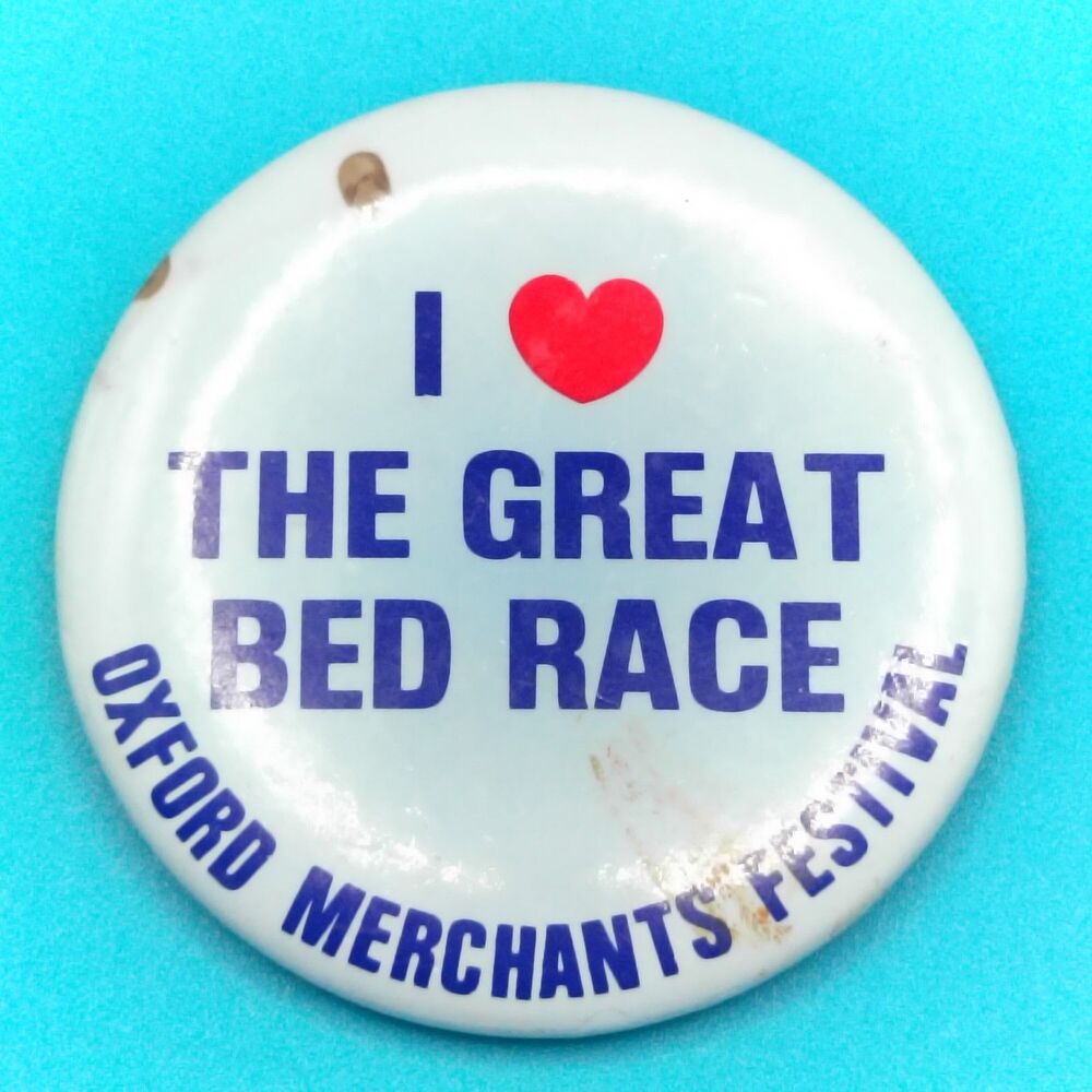 I Love Heart The Great Bed Race Oxford Merchants Festival Vintage Pin Button